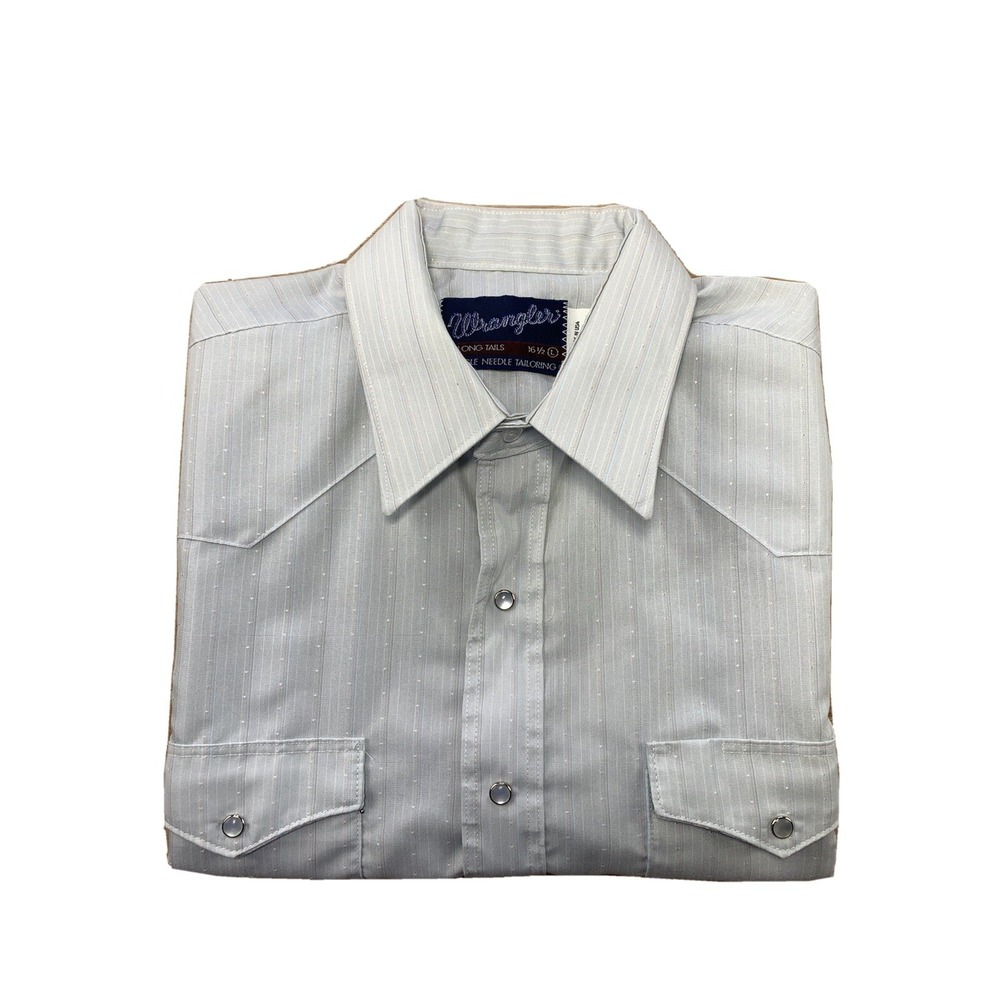 Vintage Wrangler X-Long Tails Mens Gray‎ Snap Button Striped 16.5" Short Sleeve